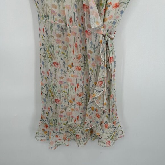 BAILEY 44 White Pink Floral Print Sheer Ruffle Wrap Dress With Slip Size Small - Picture 4 of 5